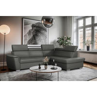 ECKSOFA  in Lederlook Echtleder Anthrazit  - Anthrazit/Silberfarben, Leder/Holz (262/211cm) - Celina Home