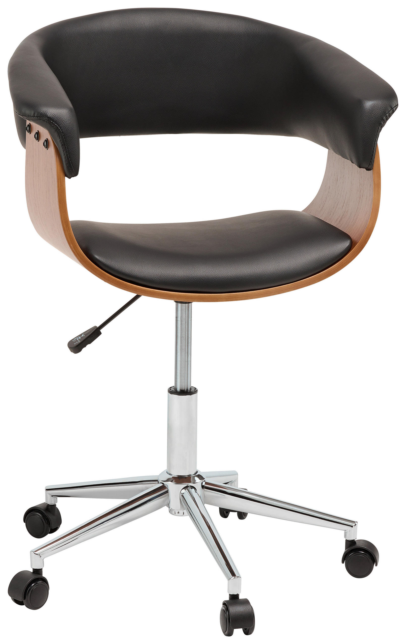 DREHSTUHL in Lederlook Naturfarben, Schwarz - Chromfarben/Schwarz, LIFESTYLE, Holz/Kunststoff (62.5/76.5-86/51cm) - Stylife