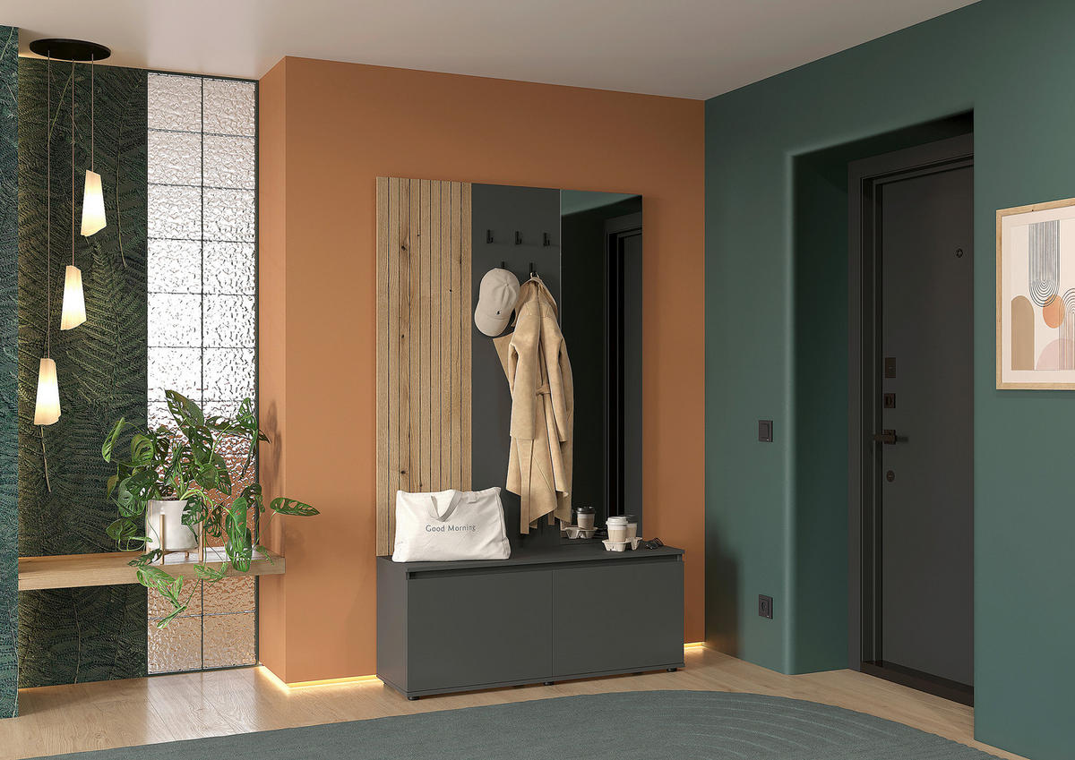 ŠATNA, 120/200/36,6 cm - barvy dubu/antracitová, Konvenční, kompozitní dřevo (120/200/36,6cm) - Carryhome