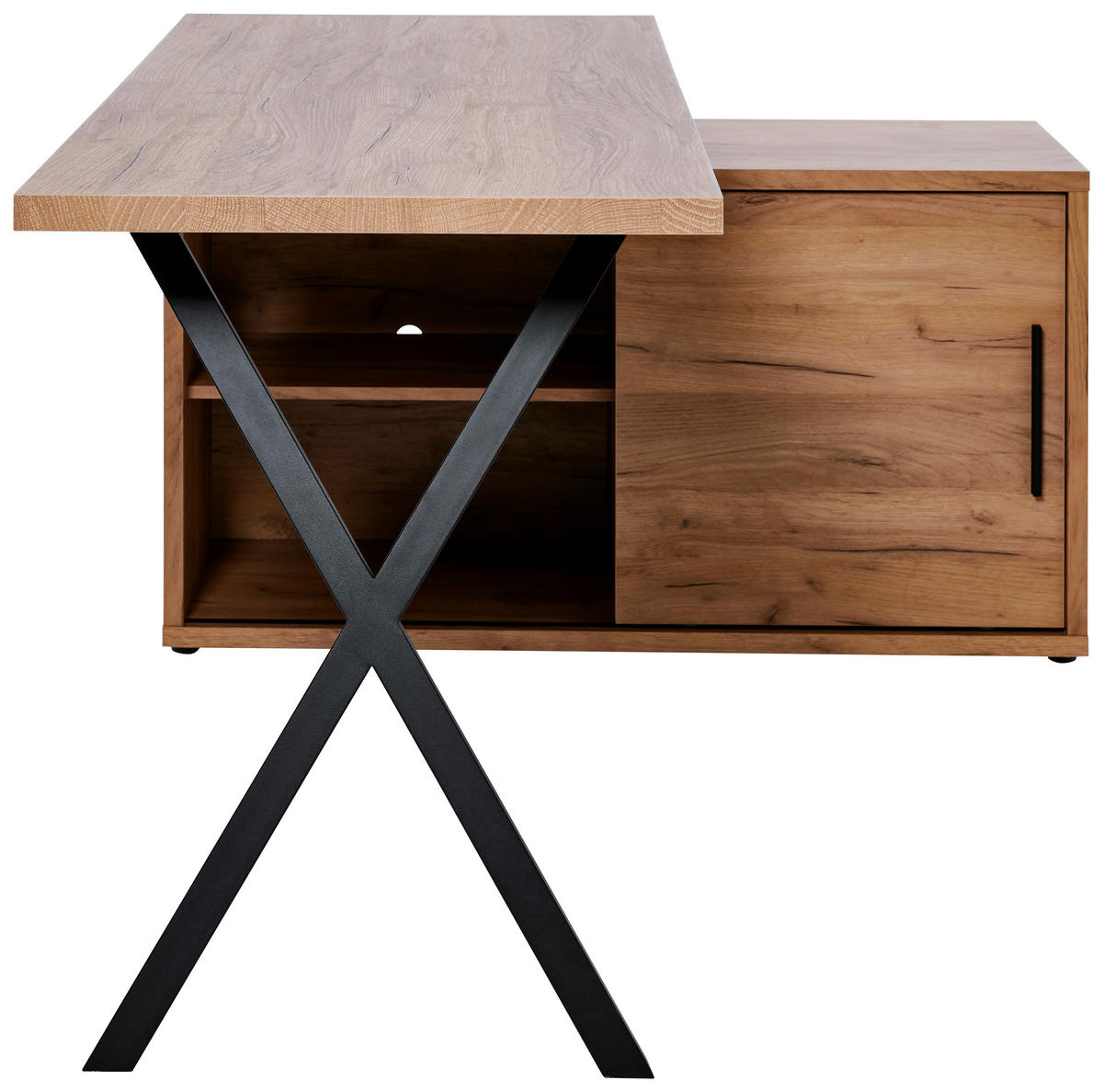 ECKSCHREIBTISCH 150/110/74 cm  in Eichefarben  - Eichefarben/Schwarz, MODERN, Holzwerkstoff/Metall (150/110/74cm) - Novel