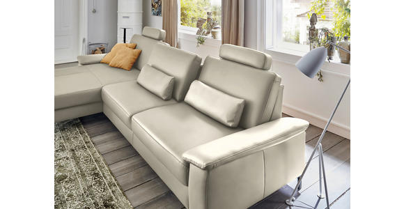 ECKSOFA in Echtleder Ecru 176/334 cm - Ecru/Schwarz, Design, Leder/Metall (176/334cm) - Dieter Knoll