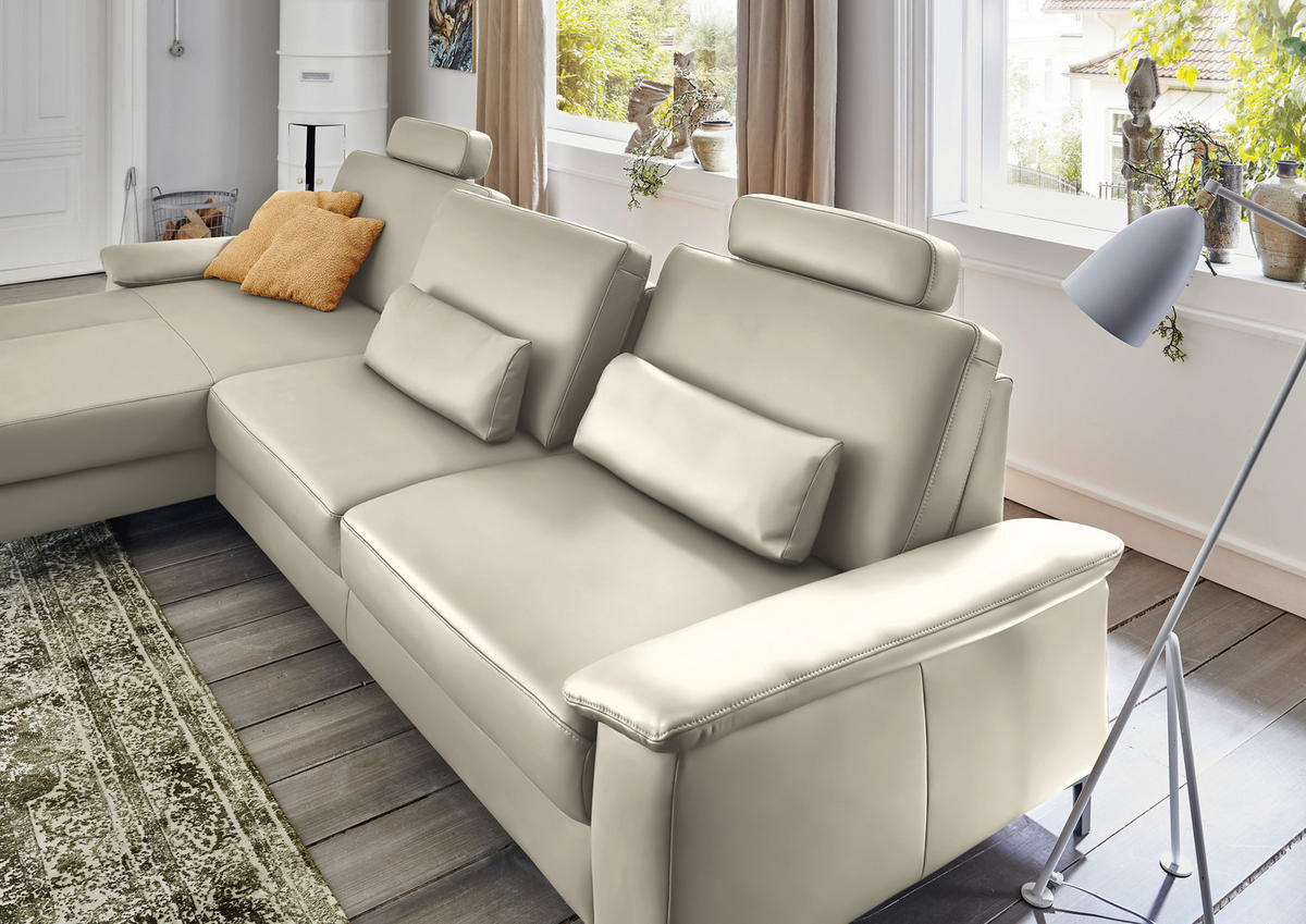 ECKSOFA in Echtleder Ecru  - Ecru/Schwarz, Design, Leder/Metall (176/334cm) - Dieter Knoll