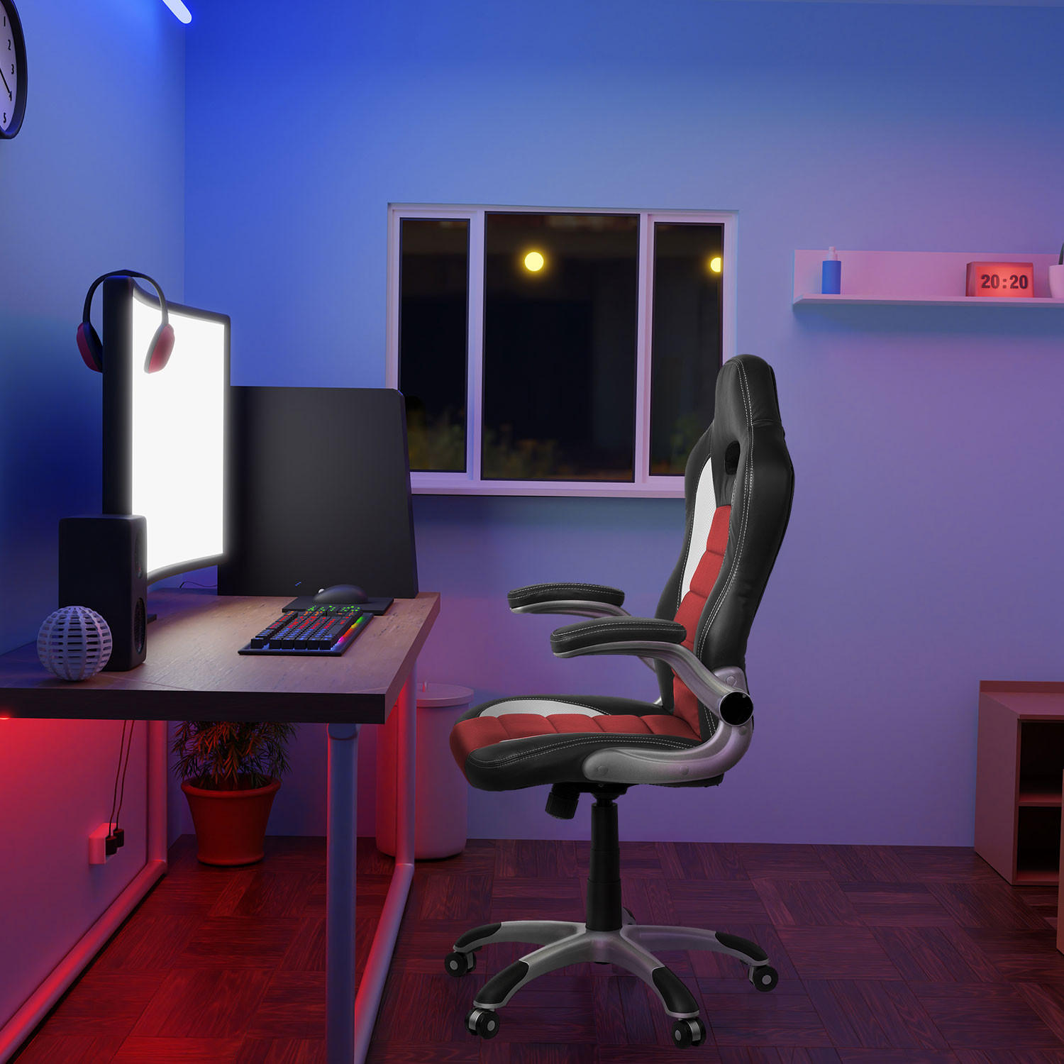 GAMINGSTUHL Rot, Schwarz, Weiß Kunststoff, Textil   - Silberfarben/Rot, MODERN, Kunststoff/Textil (64/118/57cm) - MID.YOU