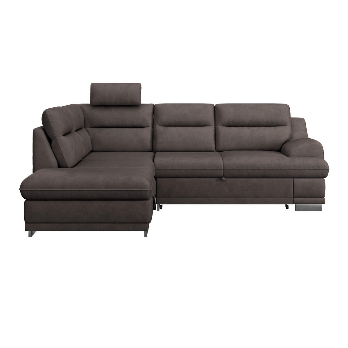 WOHNLANDSCHAFT in Velours Braun  - Chromfarben/Braun, KONVENTIONELL, Textil/Metall (217/264cm) - MID.YOU