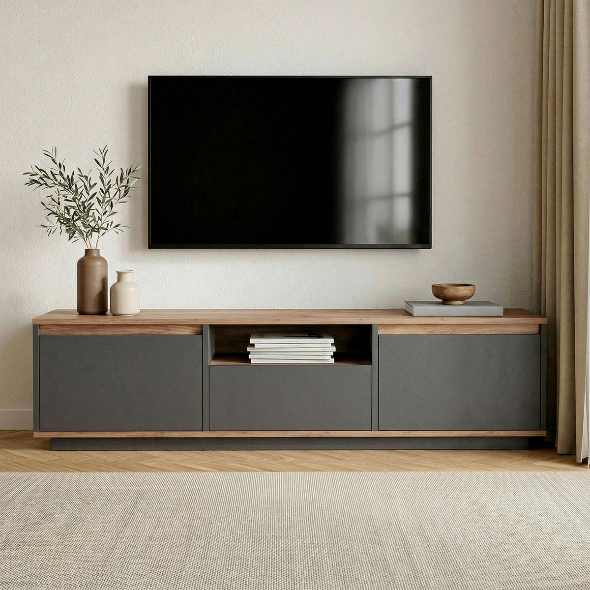TV-ELEMENT - Anthrazit/Pinienfarben, Modern, Holzwerkstoff (160/42/30cm) - MID.YOU