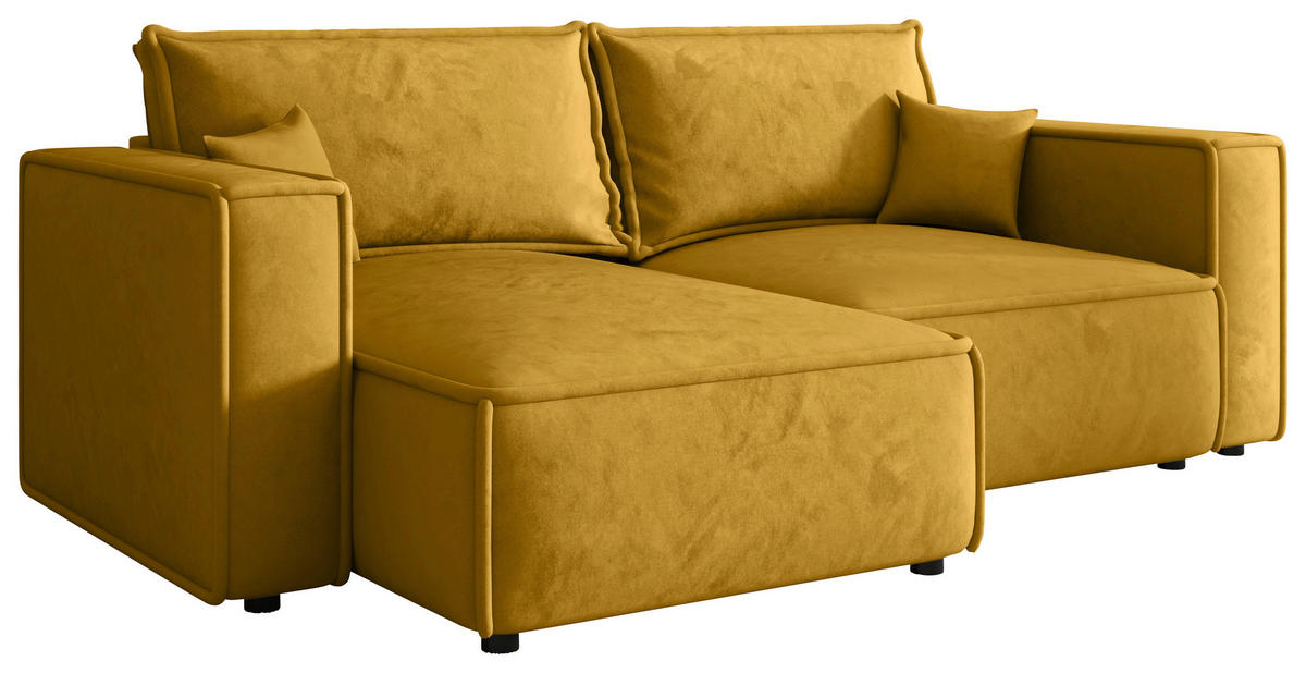 ECKSOFA Senfgelb Webstoff Zierkissen, Rückenkissen, Rücken echt  - Senfgelb/Schwarz, MODERN, Kunststoff/Textil (153/250cm) - Xora