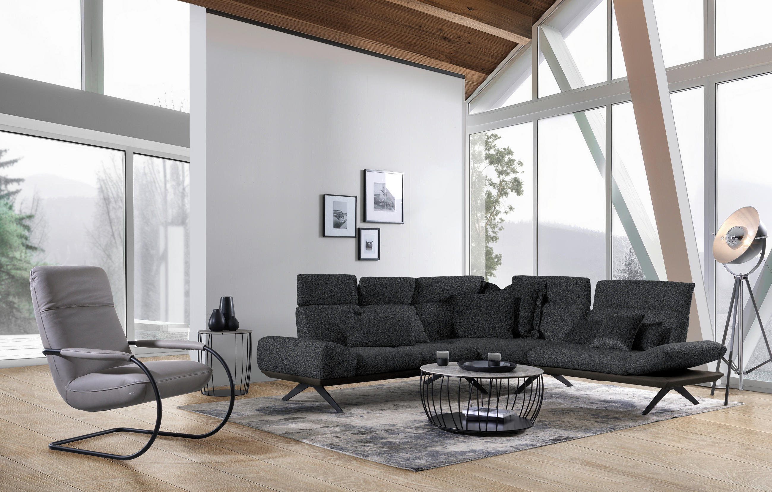 ECKSOFA in Flachgewebe Graublau  270/239 cm  - Graublau/Dunkelgrau, Design, Textil/Metall (270/239cm) - Koinor