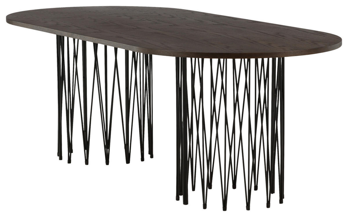 ESSTISCH furniert oval Schwarz, Dunkelbraun  - Dunkelbraun/Schwarz, Design, Holz/Metall (220/100/74cm) - Livetastic