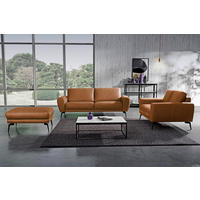 3-SITZER-SOFA Echtleder Cognac  - Cognac/Schwarz, Design, Leder/Metall (207/85/92cm) - Livetastic