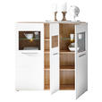 HIGHBOARD  in 140/135/37 cm  - Chromfarben/Eichefarben, KONVENTIONELL, Glas/Holz (140/135/37cm) - Hom`in
