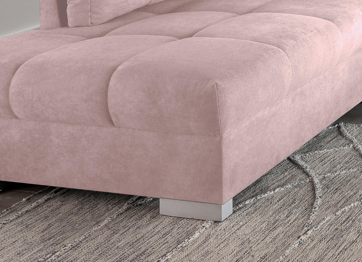 ECKSCHLAFSOFA in Rosa Textil   - Silberfarben/Rosa, Design, Holz/Textil (202/298cm) - MID.YOU