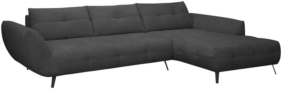 ECKSOFA Anthrazit Chenille Armlehnenkissen, Rücken echt, Sitztiefenverstellung  - Anthrazit/Schwarz, KONVENTIONELL, Textil/Metall (313/215cm) - Hom`in