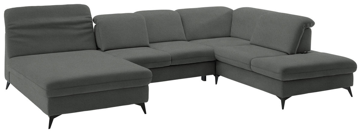 WOHNLANDSCHAFT  in Chenille Grau  - Schwarz/Grau, Design, Textil/Metall (198/369/255cm) - Beldomo Style