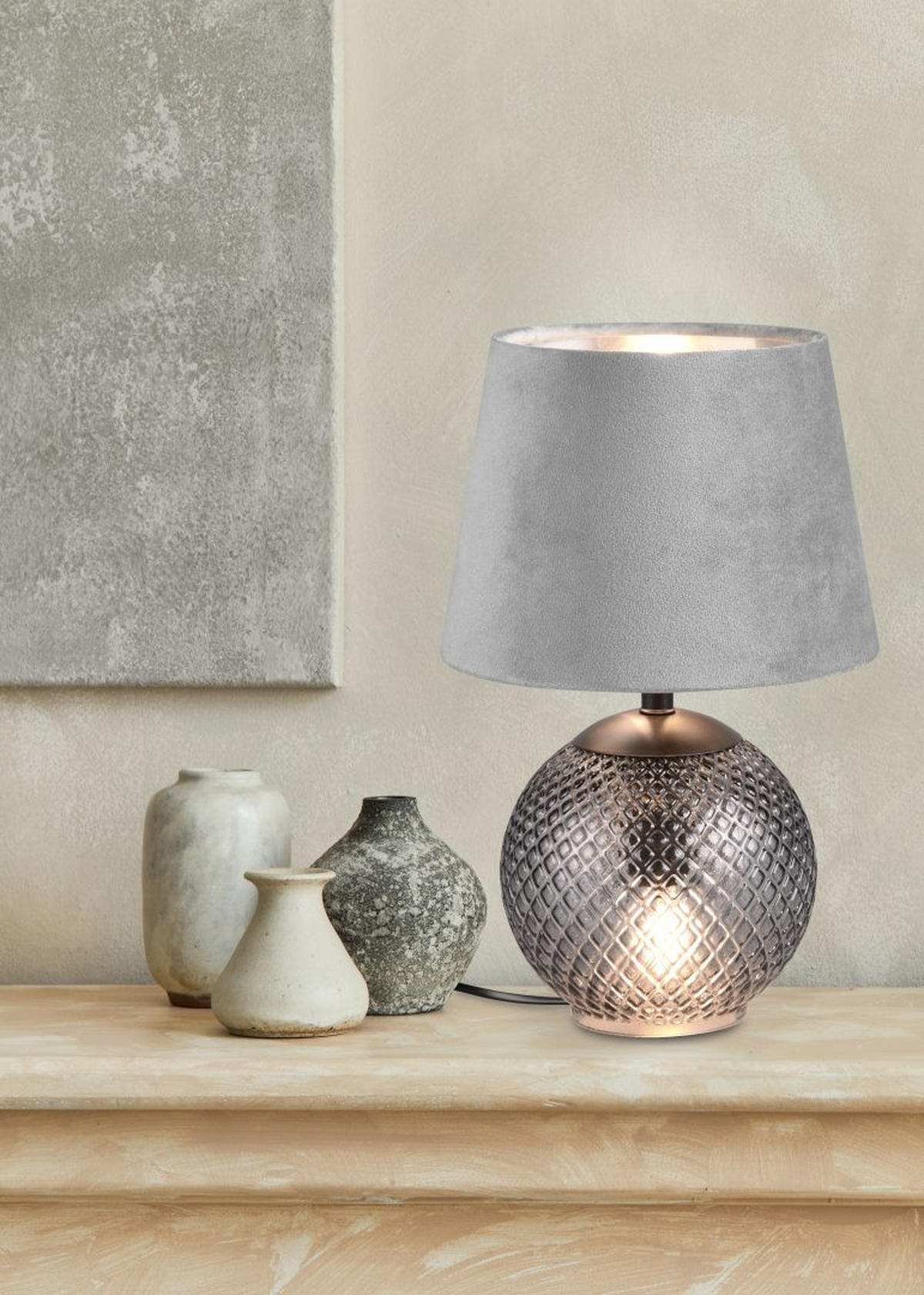 TISCHLEUCHTE - Silberfarben/Grau, Modern, Glas/Textil (18/29cm)