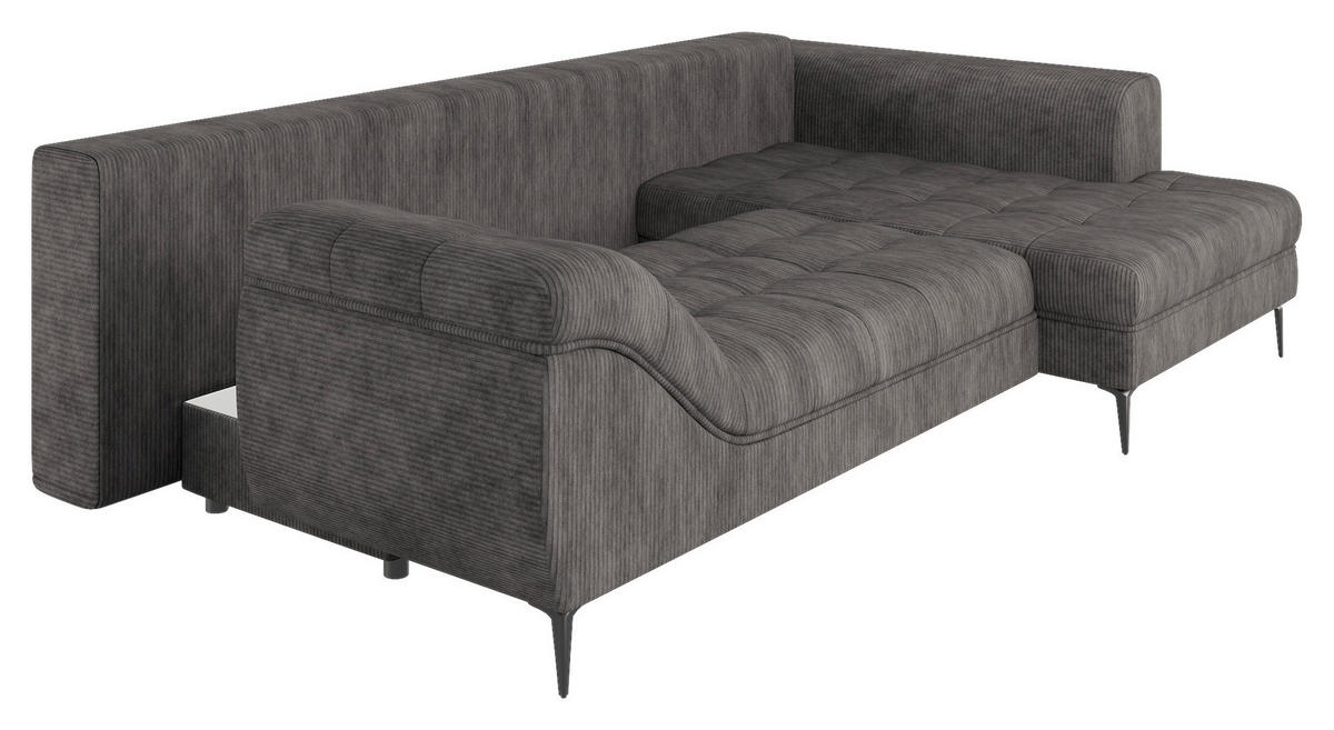 ECKSOFA Dunkelgrau Cord  - Dunkelgrau/Schwarz, Design, Kunststoff/Textil (177/276cm) - MID.YOU