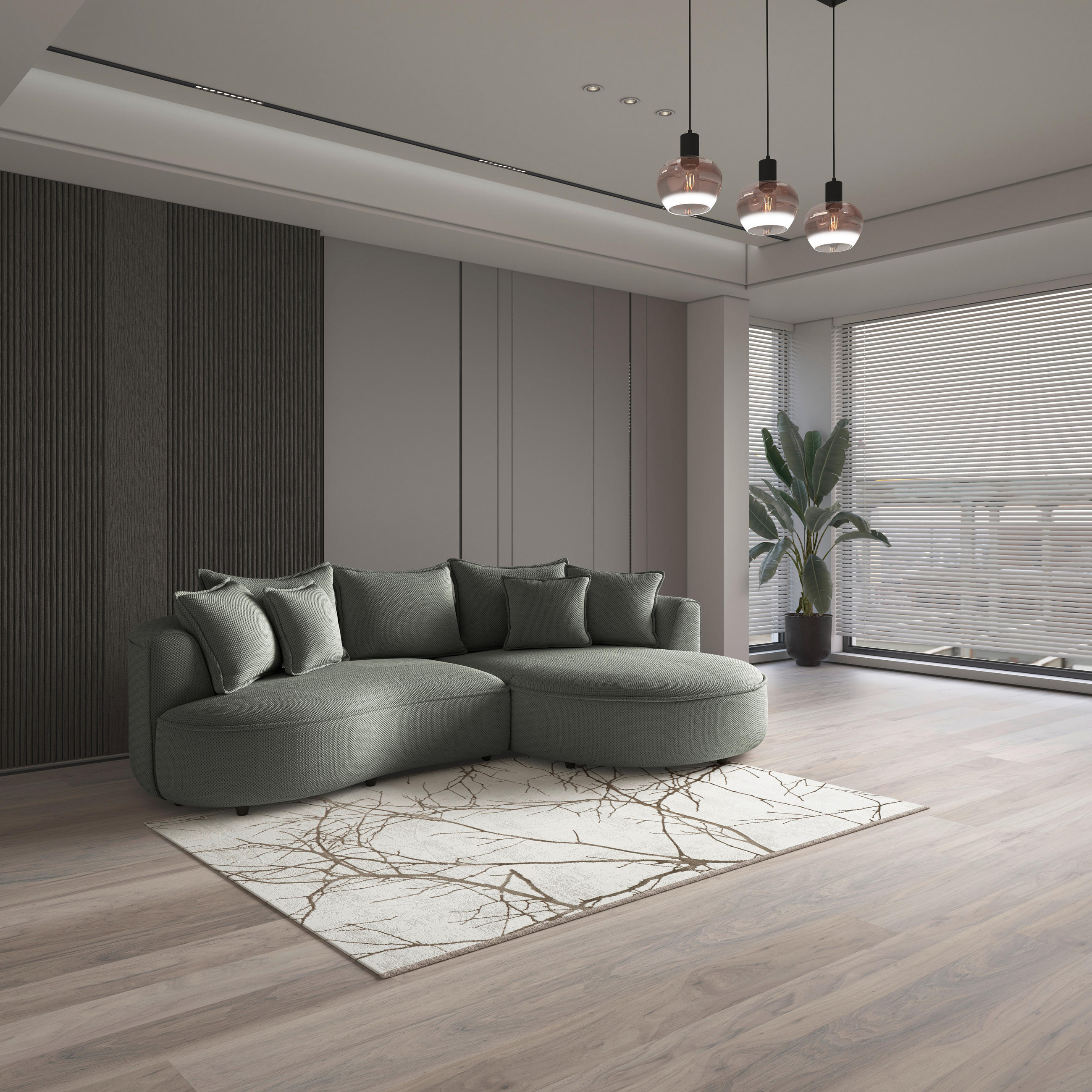 ECKSOFA in Velours, Struktur Grün  - Schwarz/Grün, Modern, Kunststoff/Textil (287/168cm) - Livetastic