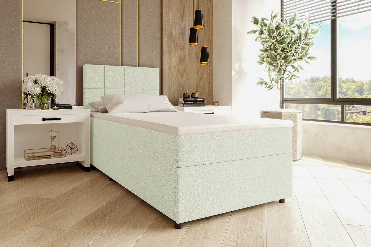 BOXBETT 90/200 cm,  in Creme, Matratze, Topper, Bettschublade, H3 = fest  - Creme/Schwarz, KONVENTIONELL, Kunststoff/Textil (90/200cm) - Boxxx