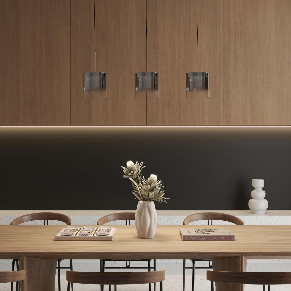 ZÁVESNÉ LED SVIETIDLO, 100/20/180 cm  - čierna, Design, kov/sklo (100/20/180cm) - Dieter Knoll