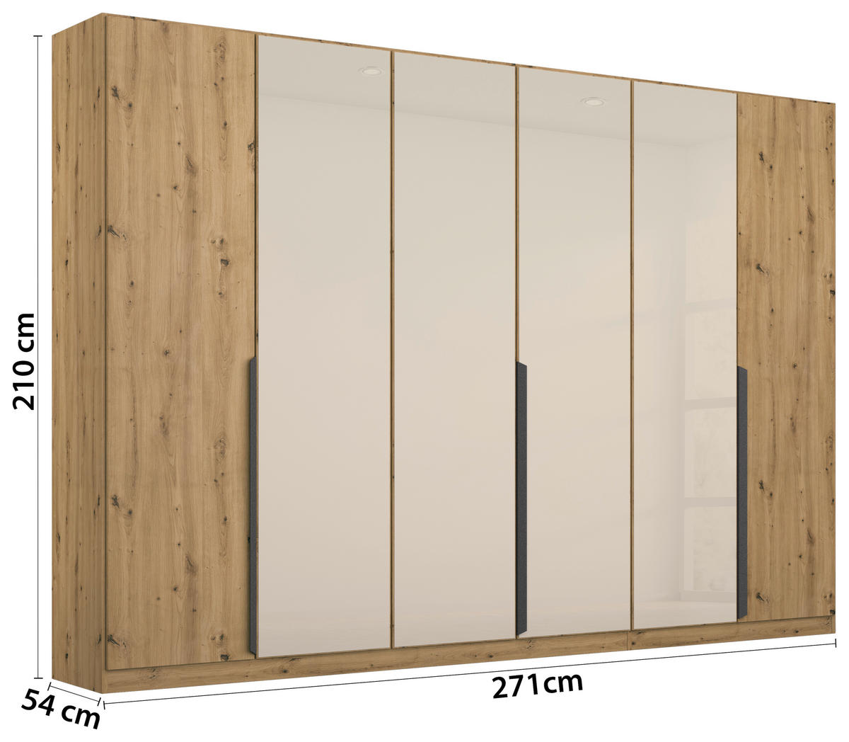 SKRIŇA S OTOČNÝMI DVERAMI, šampanská, dub artisan, 271/210/54 cm - sivá/šampanská, Modern, kov/kompozitné drevo (271/210/54cm) - Rauch Möbel