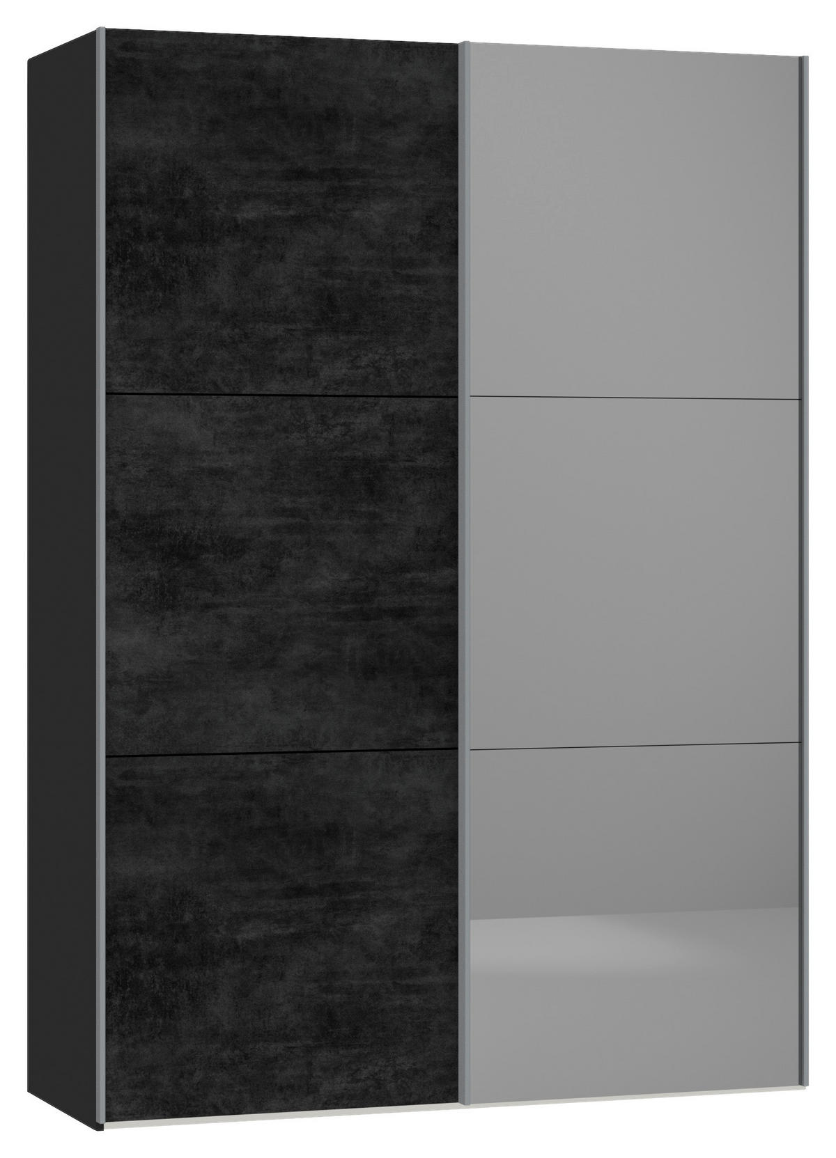 SCHWEBETÜRENSCHRANK  in Graphitfarben, Schwarz  - Silberfarben/Graphitfarben, Design, Glas/Holzwerkstoff (153/220/65cm) - Jutzler