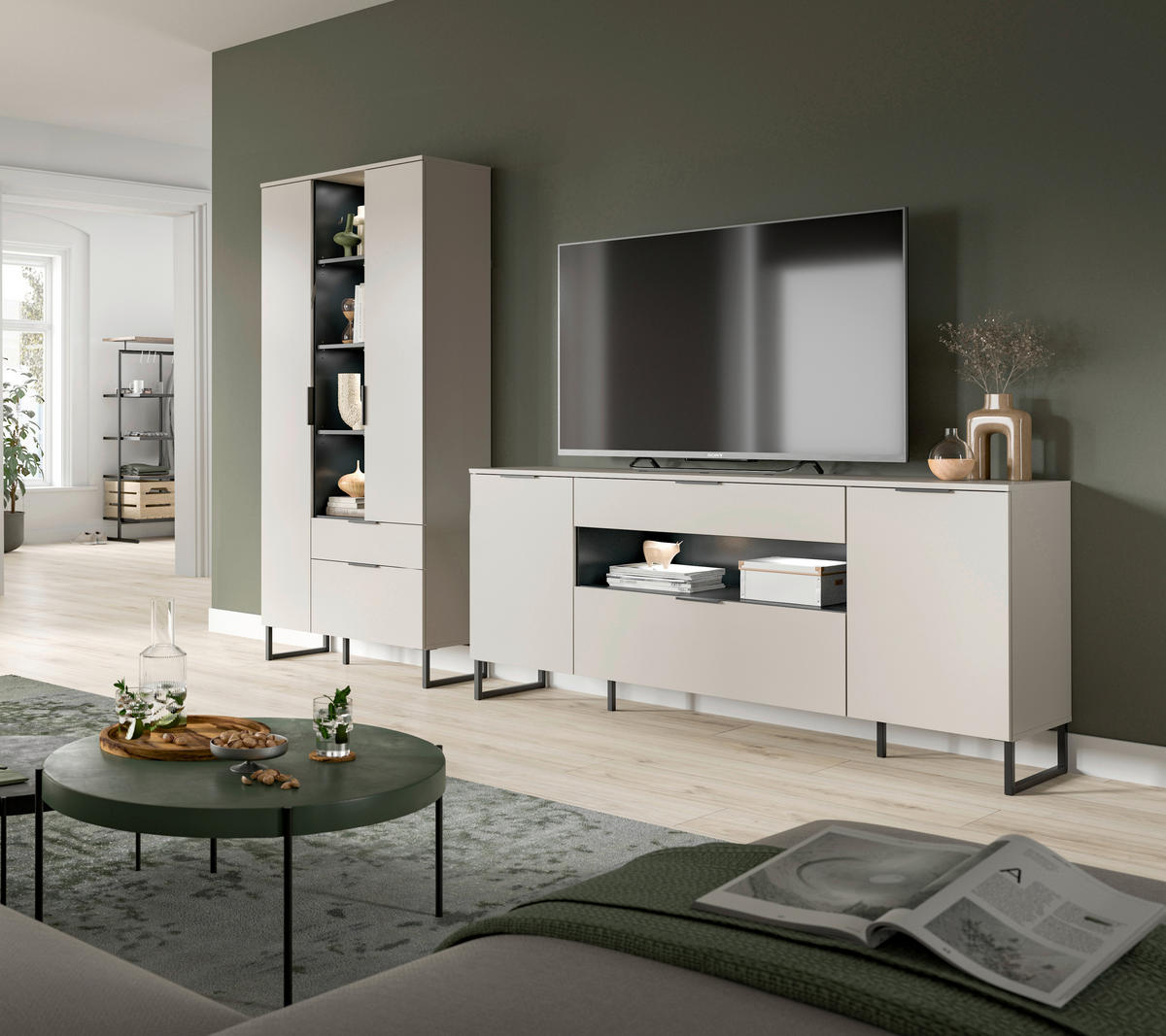 SZEKRÉNYSOR fekete, kasmírszínű  - kasmírszínű/fekete, Design, faalapú anyag/fém (290/192/41cm) - Livetastic