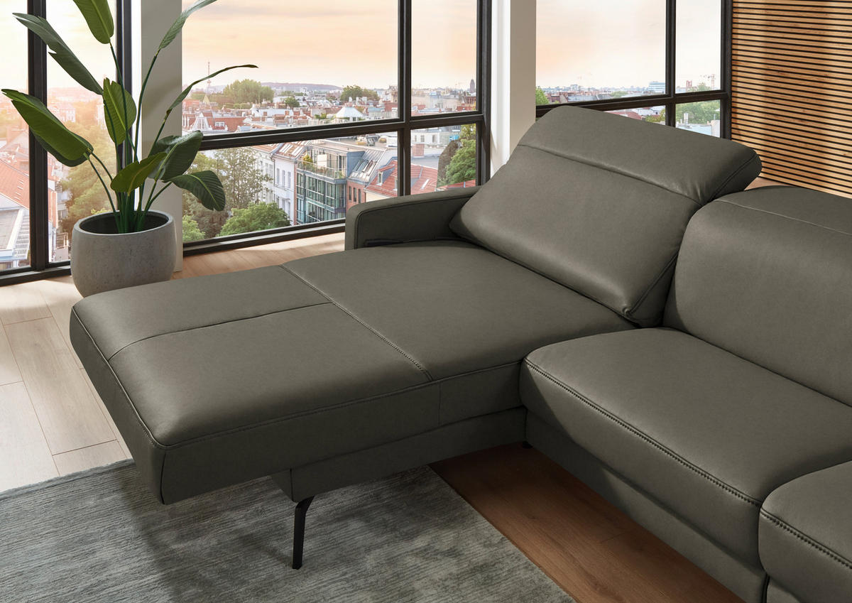 ECKSOFA  Echtleder Graubraun  - Graubraun/Schwarz, Design, Leder/Metall (179/323cm) - Dieter Knoll