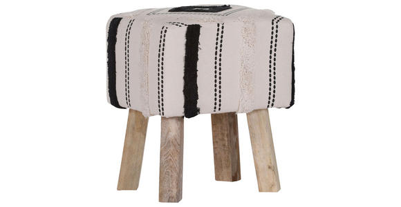 HOCKER in Textil Creme, Schwarz, Beige  - Beige/Creme, Trend, Holz/Textil (40/50/35cm) - Carryhome