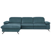 ECKSOFA  Echtleder Blau  - Blau/Schwarz, Design, Leder/Metall (169/307cm) - Beldomo Premium