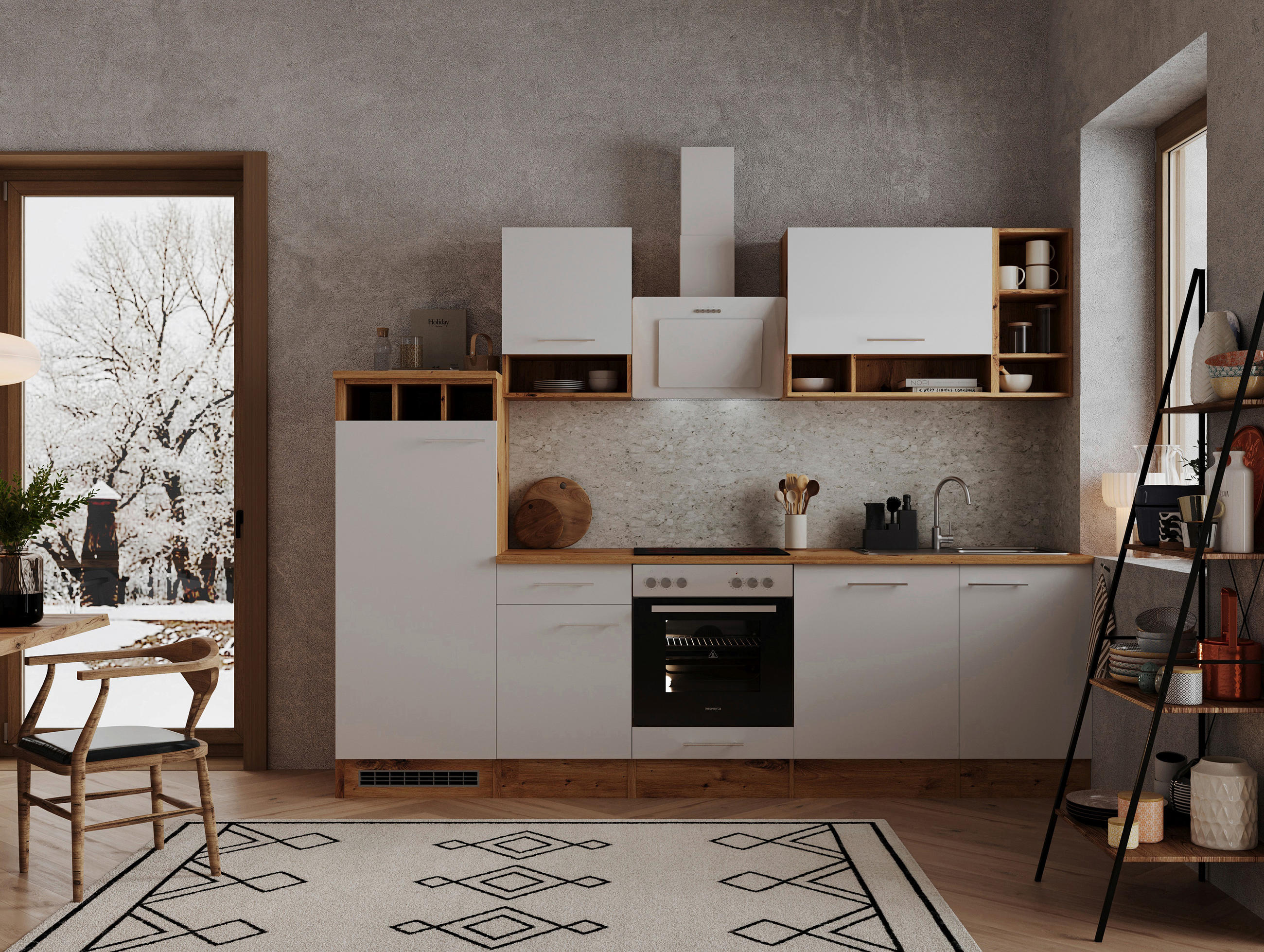 KÜCHENBLOCK 280 cm   Weiss, Wildeiche  - Wildeiche/Weiss, Basics, Holzwerkstoff/Metall (280cm) - Respekta