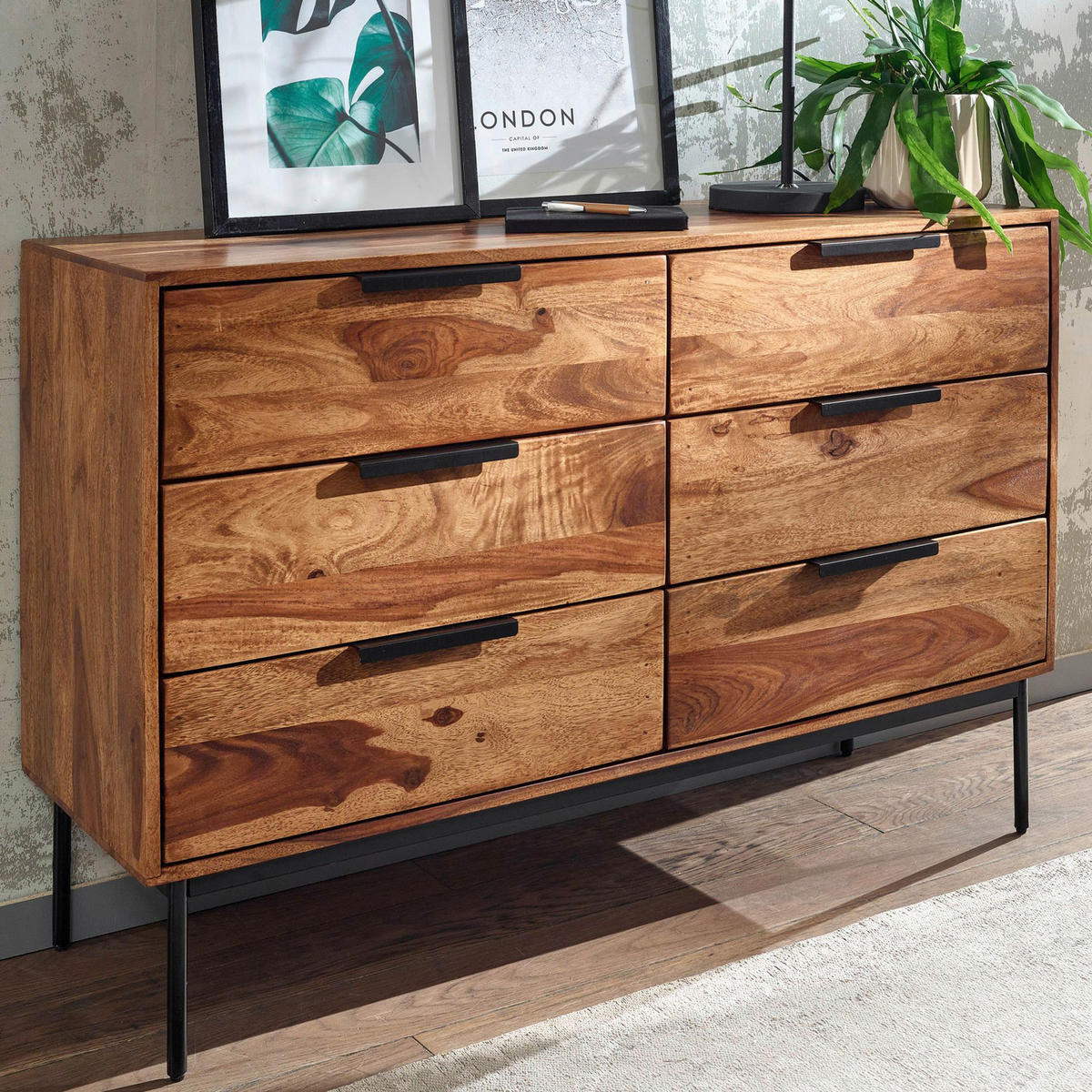 SIDEBOARD 117/80/42 cm  - Sheeshamfarben/Schwarz, Design, Holz/Metall (117/80/42cm) - MID.YOU