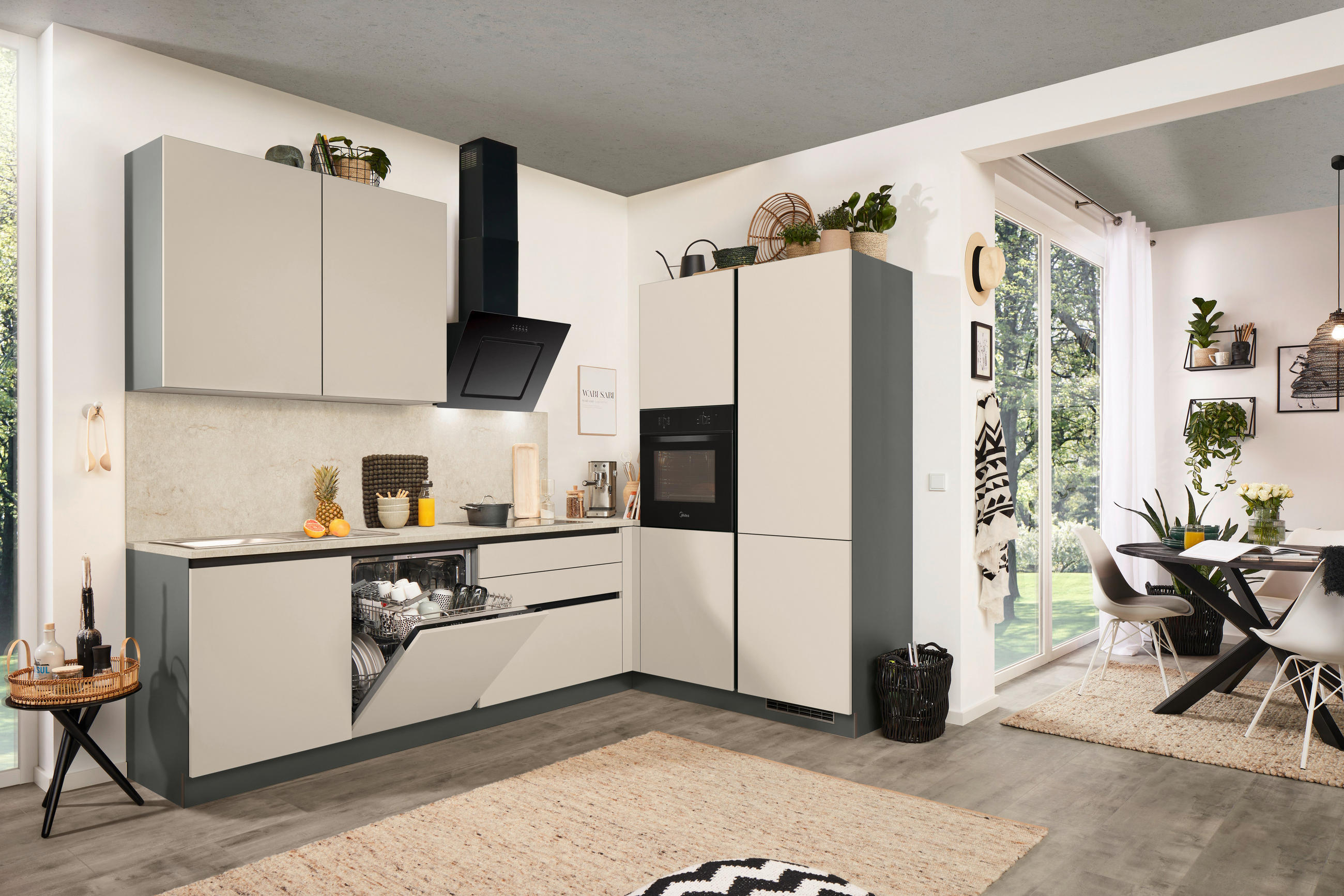 ECKKÜCHE 276/183 cm  in Anthrazit, Creme  - Anthrazit/Creme, Basics, Holzwerkstoff (276/183cm) - Welnova