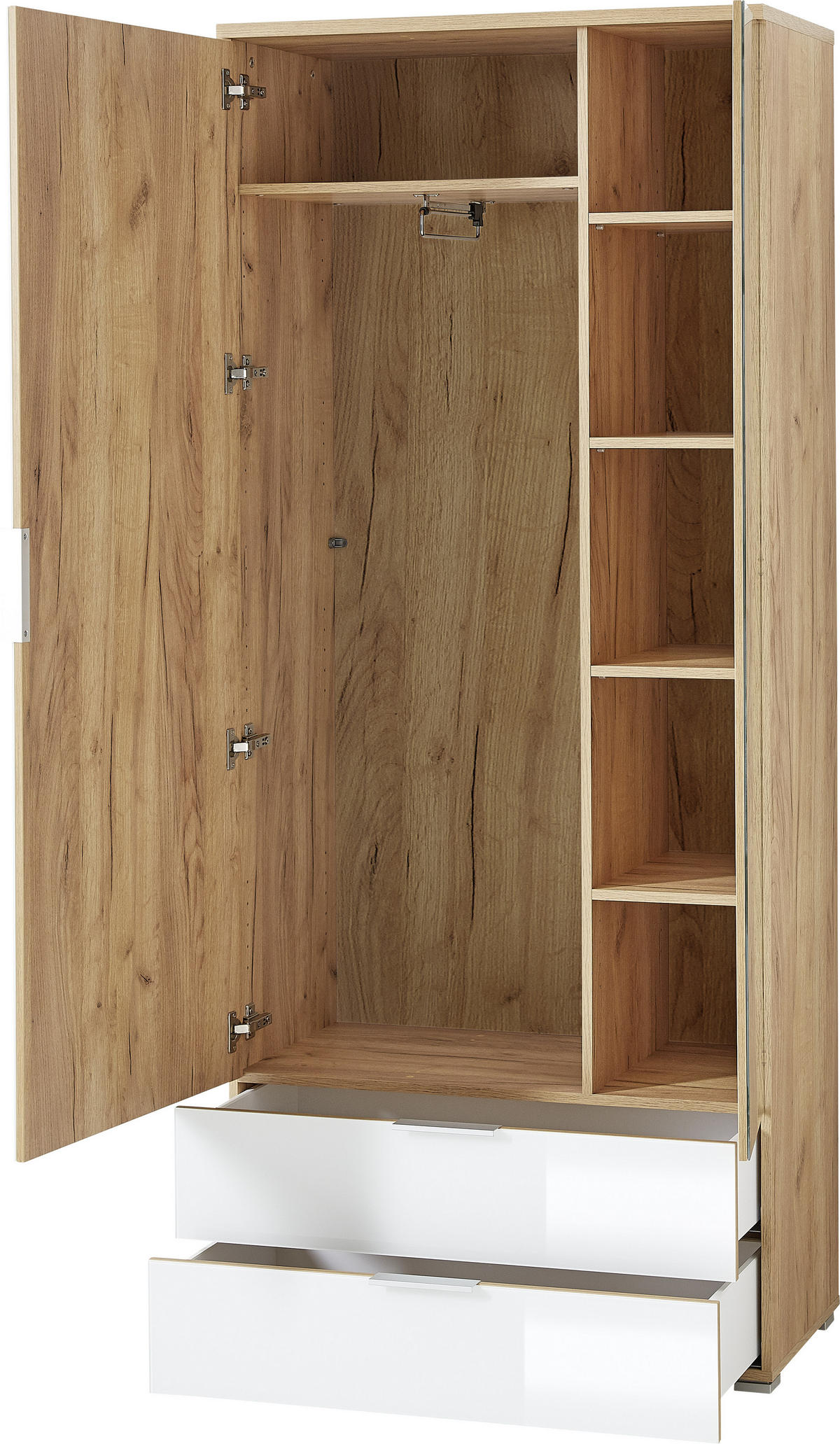GARDEROBENSCHRANK  in 84/196/40 cm  - Weiss/Eichefarben, Konventionell, Glas/Holzwerkstoff (84/196/40cm)