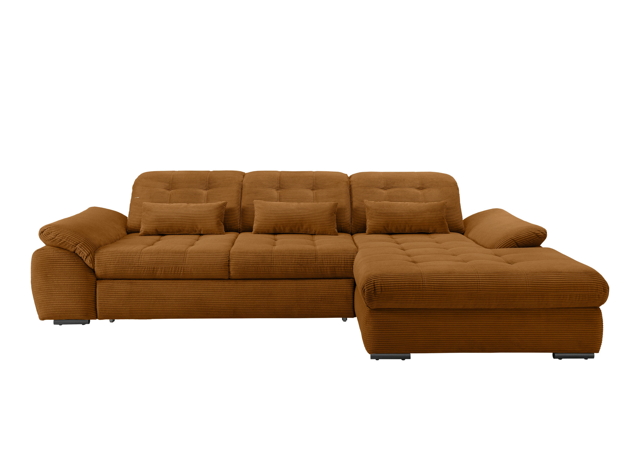 ECKSOFA Goldfarben Cord Nierenkissen, Bettkasten, Schlaffunktion, Kopfteilverstellung, Sitztiefenverstellung, Liegefläche im Originalstoff  - Goldfarben/Schwarz, MODERN, Textil/Metall (314/184cm) - P & B
