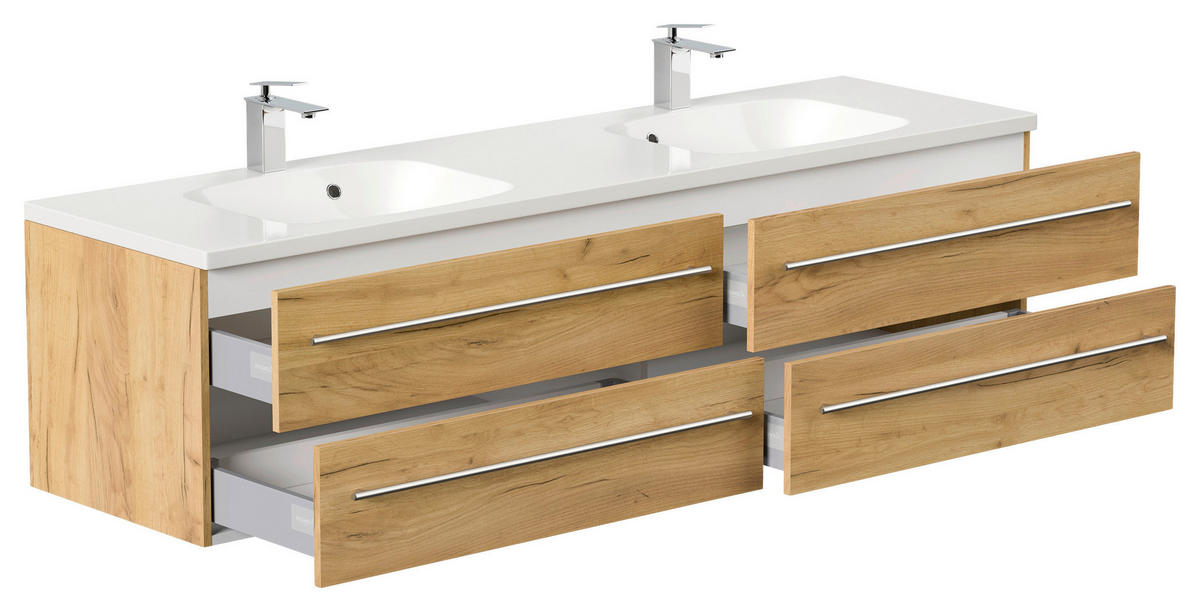 WASCHTISCHKOMBI 180 cm  - Eichefarben/Weiß, Basics, Holzwerkstoff/Stein (180cm) - MID.YOU