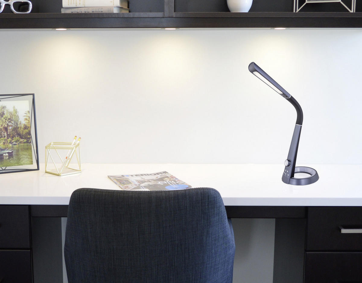 LED ÍRÓASZTALI LÁMPA - fekete/sötétszürke, Design, műanyag (34,3/18,3/64cm) - Novel