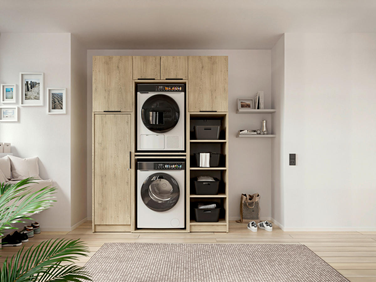 WASCHMASCHINENSCHRANK 70/220/68 cm  in Eichefarben  - Eichefarben/Schwarz, Basics, Holzwerkstoff/Kunststoff (70/220/68cm) - MID.YOU