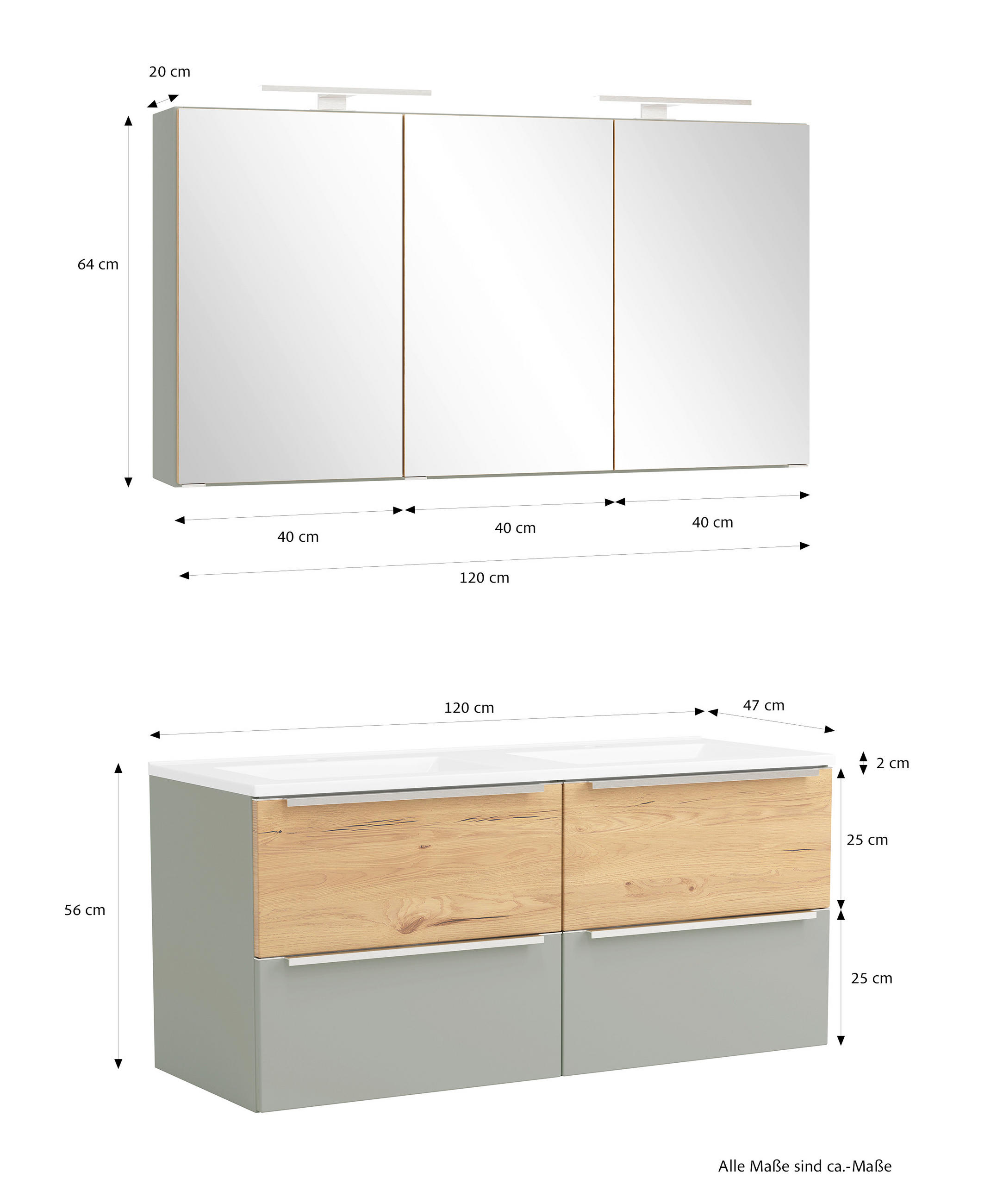 BADEZIMMER  in 120 cm  - Schilfgrün/Wildeiche, Trend, Glas/Holzwerkstoff (120cm) - Held