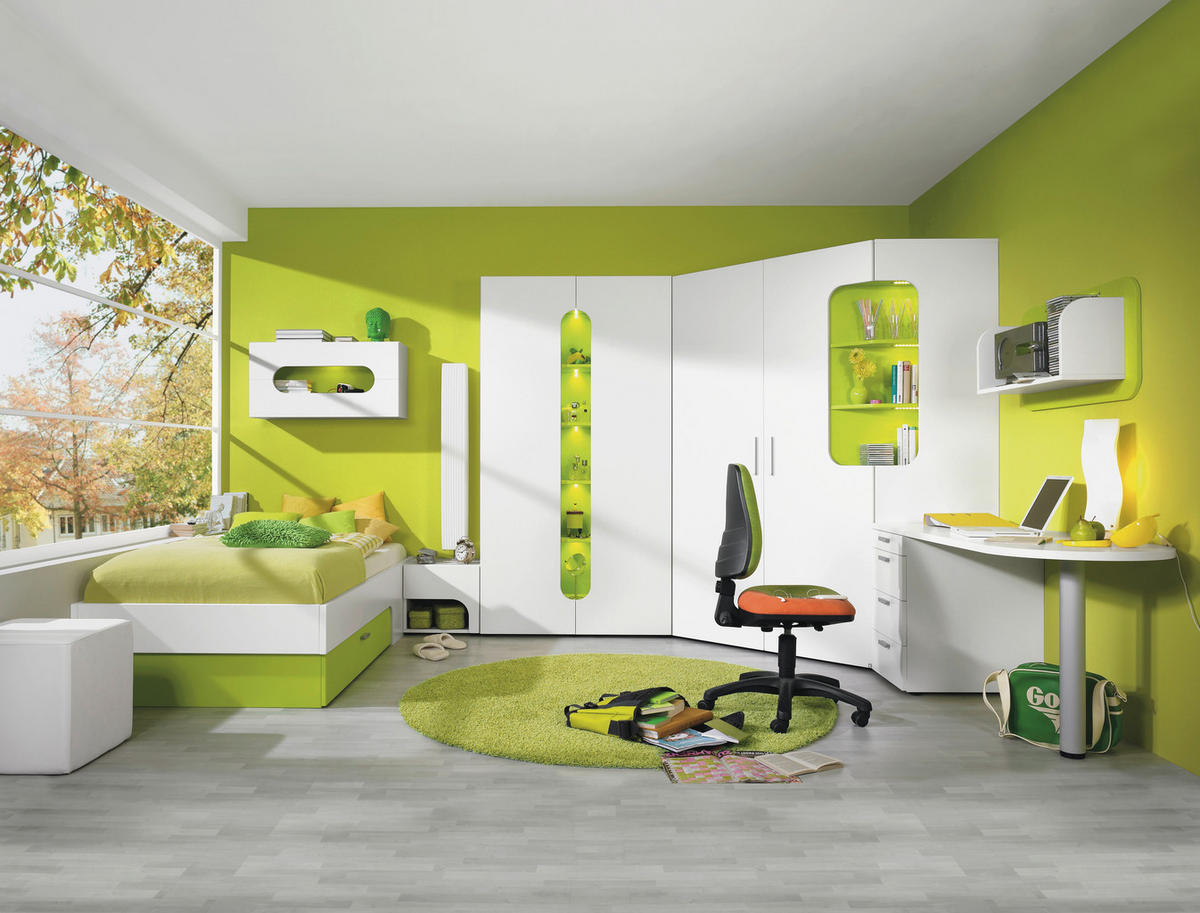 JUGENDZIMMER - Weiss/Grün, Design, Holzwerkstoff - Venda