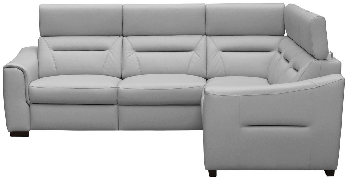 ECKSOFA  in Lederlook Echtleder Platinfarben  - Platinfarben/Wengefarben, Design, Leder/Holz (260/260cm) - Celina Home