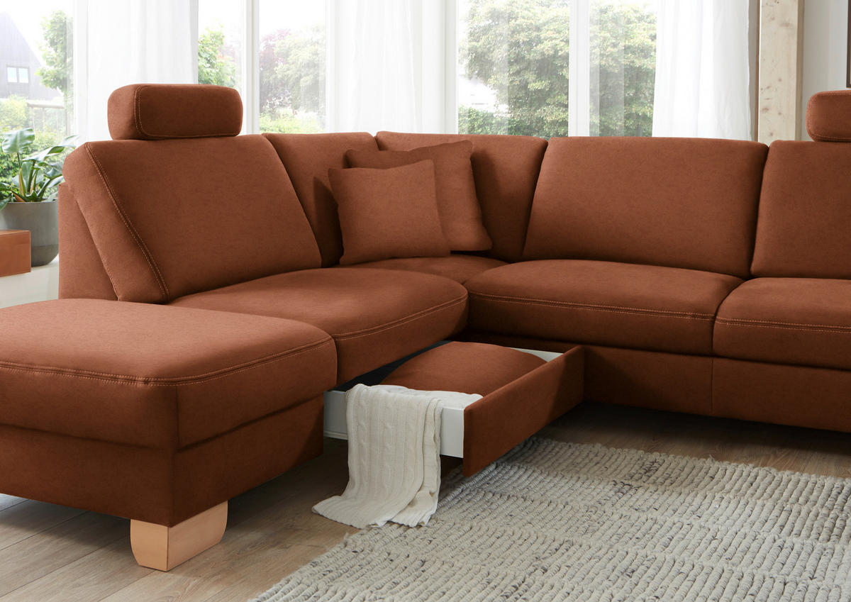 ECKSOFA in Mikrofaser Cognac  - Wildeiche/Cognac, Konventionell, Holz/Textil (236/286cm) - Voleo