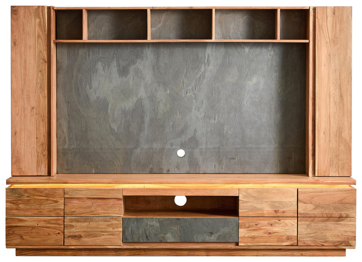 WOHNWAND 4-teilig  in Grau, Akaziefarben  240/173/40 cm  - Akaziefarben/Grau, KONVENTIONELL, Holz/Stein (240/173/40cm) - Livetastic