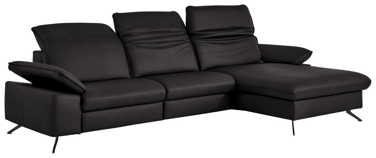 ECKSOFA  Echtleder Schwarzbraun  - Schwarzbraun/Schwarz, Design, Leder/Metall (307/169cm) - Beldomo Premium