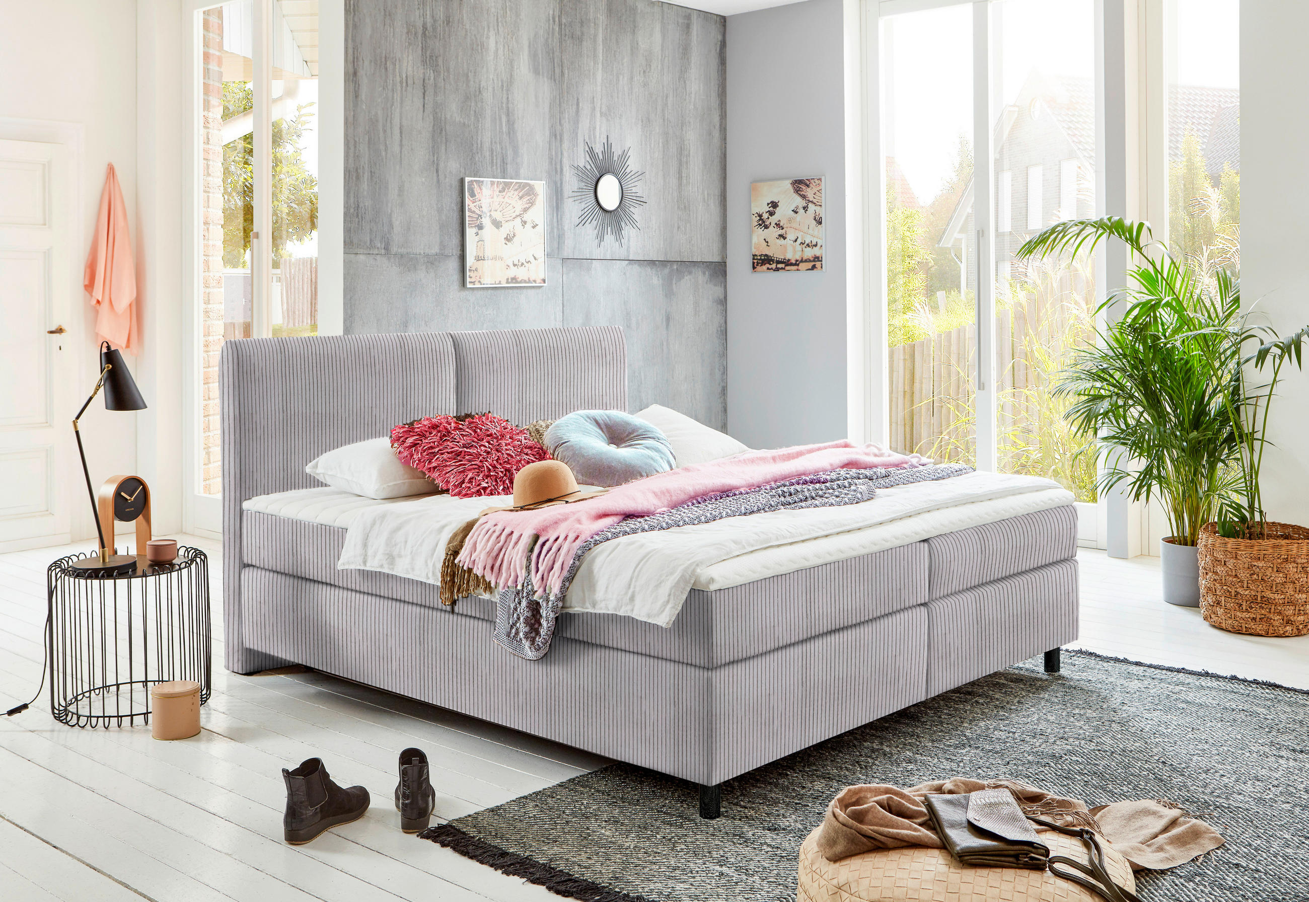 BOXSPRINGBETT 200/200 cm  in Grau  - Schwarz/Grau, Konventionell, Kunststoff/Textil (200/200cm) - Hom`in