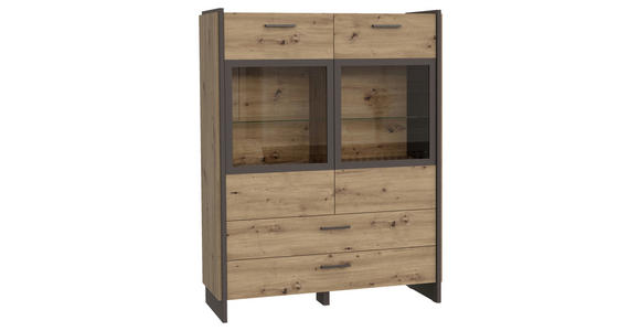 HIGHBOARD  in 117,1/150,1/41,3 cm  - Eichefarben/Grau, MODERN, Glas/Holzwerkstoff (117,1/150,1/41,3cm) - Hom`in