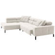 ECKSOFA Weiß Feincord Rücken echt, Kopfteilverstellung, Sitzvorzug  - Schwarz/Weiß, KONVENTIONELL, Textil/Metall (219/311cm) - Hom`in