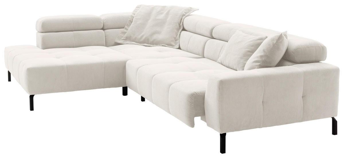 ECKSOFA in Feincord Weiss  - Weiss/Schwarz, Konventionell, Textil/Metall (219/311cm) - Hom`in