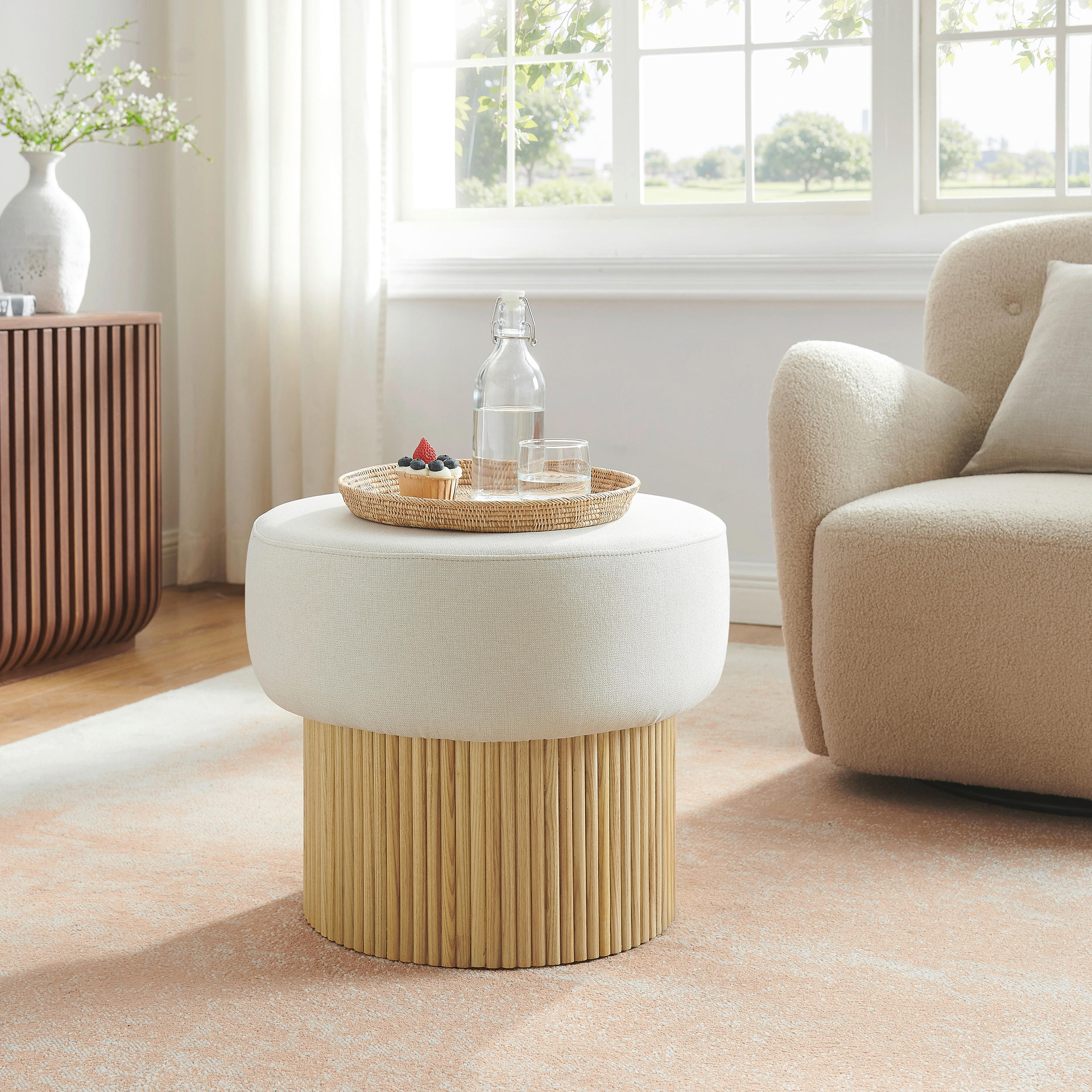 HOCKER Struktur Naturfarben, Weiß  - Naturfarben/Weiß, MODERN, Textil (50/43/50cm) - Livetastic