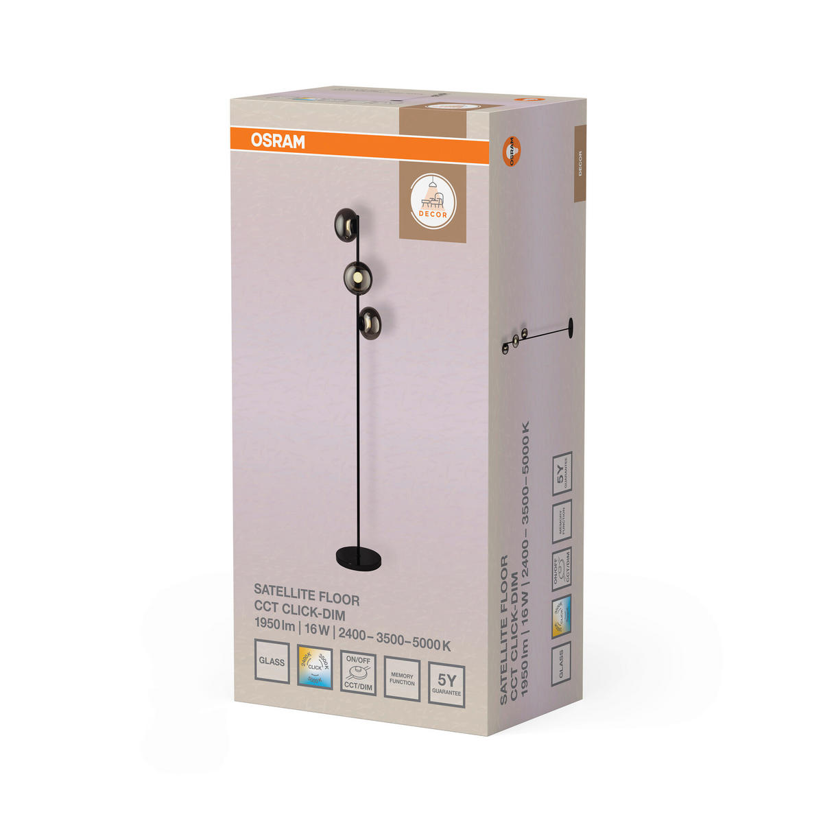 STEHLEUCHTE 25/164 cm  - Grau, Design, Glas/Metall (25/164cm) - Osram