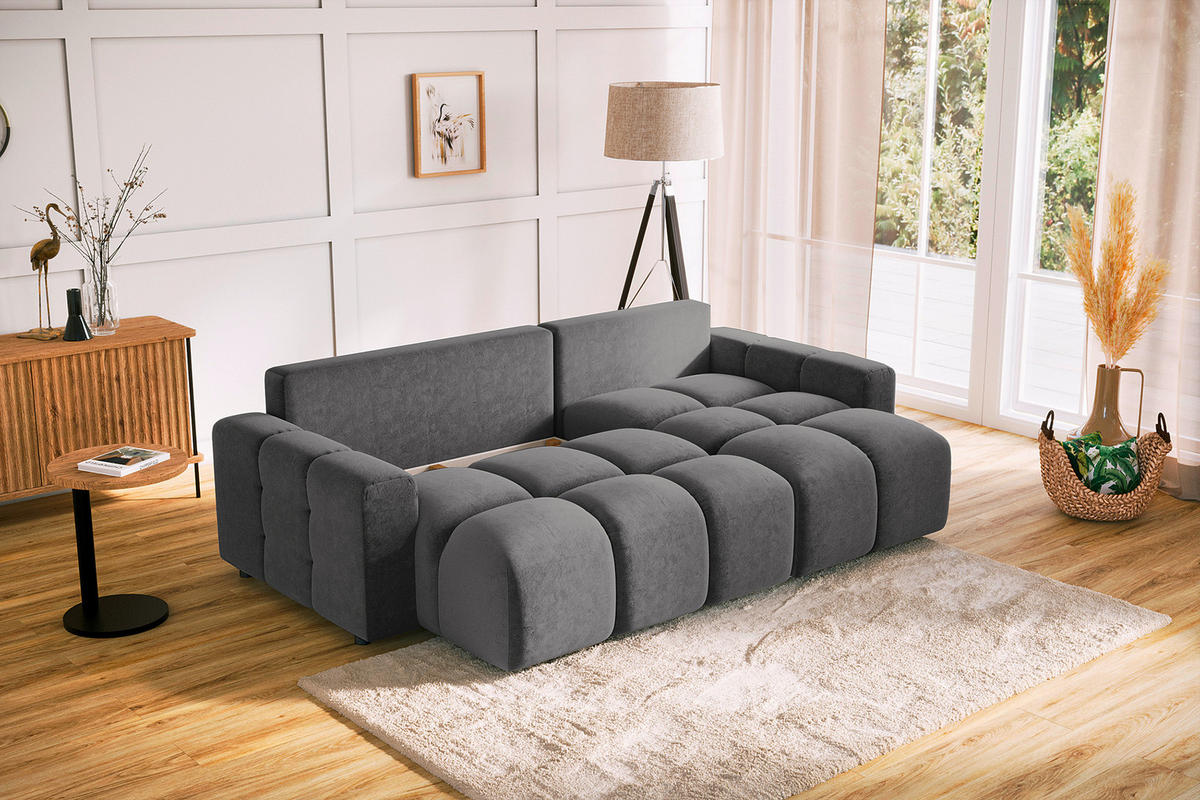 ECKSOFA Luki Grau Mikrofaser  - Schwarz/Grau, Design, Kunststoff/Textil (233/142cm) - Livetastic