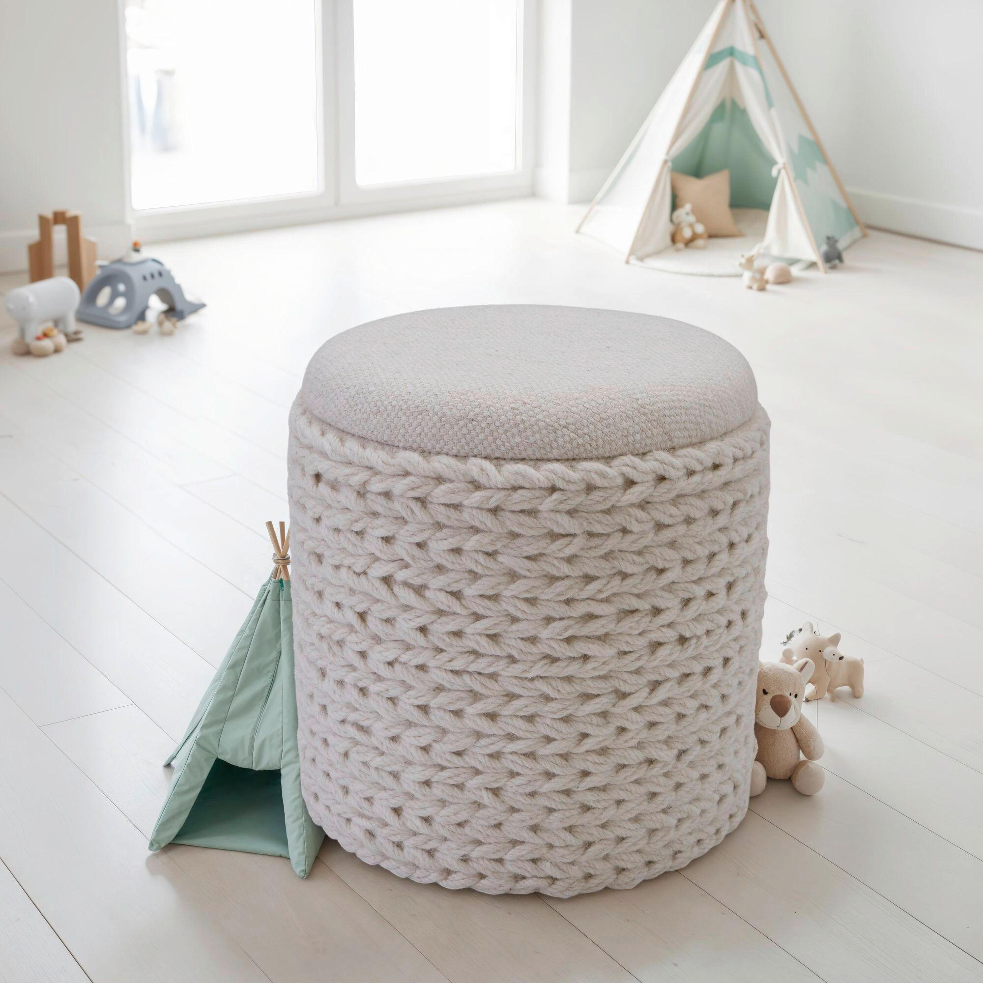 HOCKER in Textil Creme  - Creme, Basics, Textil (40/45/40cm) - Livetastic